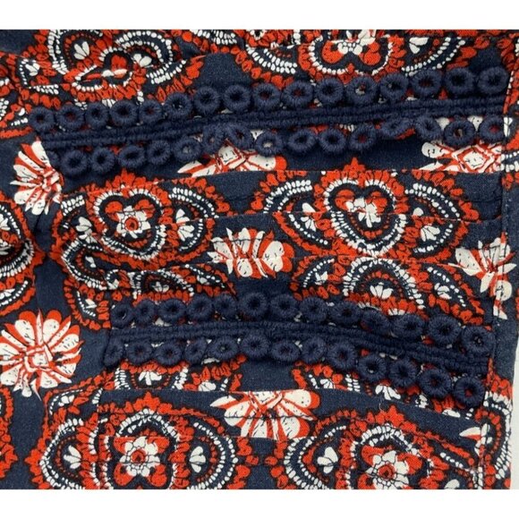 Daniel Rainn Cap Sleeve Tassels Tie Neck Pullover Medallion Print Blouse Medium - Picture 7 of 9